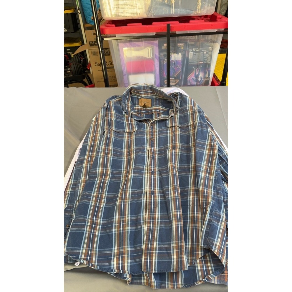 Duck Head Plaid Flannel Shirt Mens XL Blue Long Sleeve Expedition Excellent